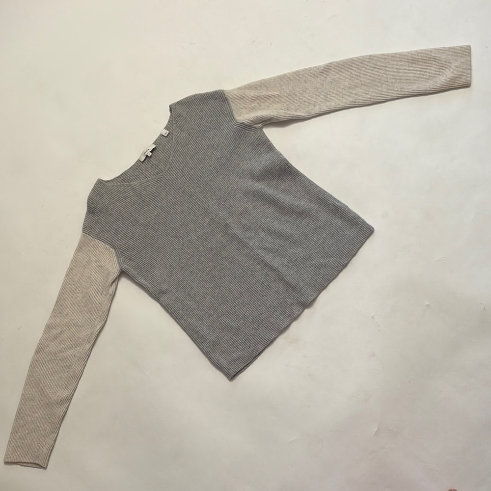Vince V-Neck Wool/Silk Blend Ribbed Sweater